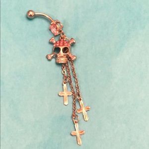 ❤️ Stainless steel skull belly ring with drop down